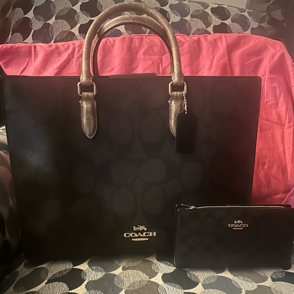 Coach Black Tote and Pouch Set